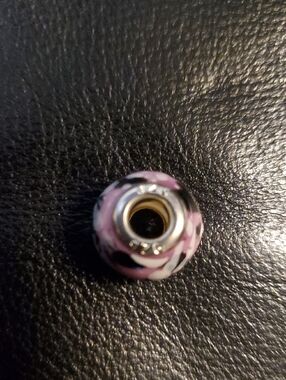 Pink and Black Swirl Glass Charm Bead - Women Jewelry And Silver 925